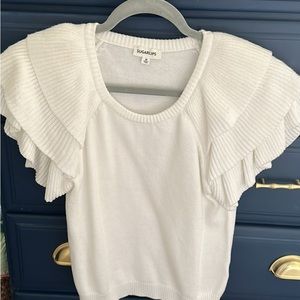 White ruffle short sleeve sweater top